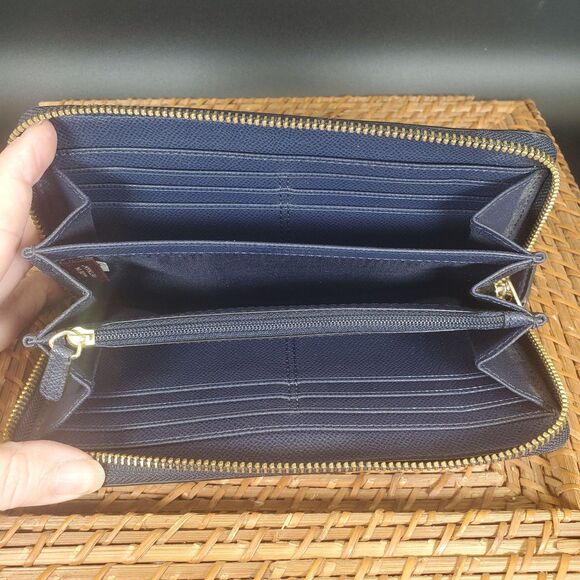 Coach Croc Embossed Leather Accordion Zip Wallet Navy Blue F52654 - Picture 4 of 7